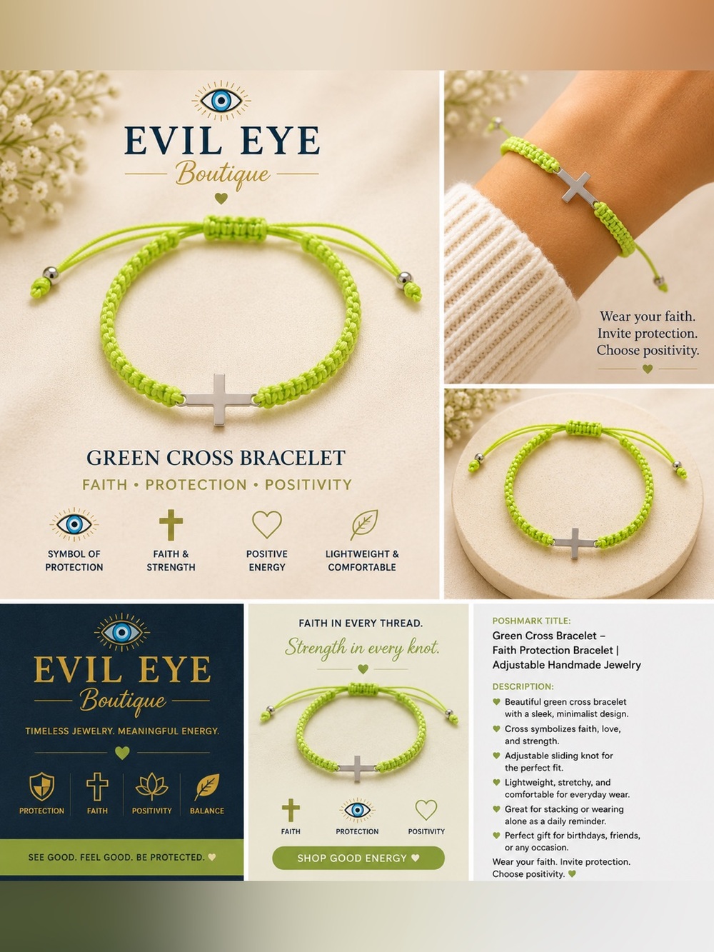 Evil Eye Boutique Green Cross Bracelet